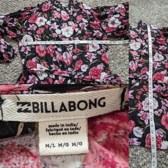 NWOT Billabong black pink floral wrap robe cover up M/L - Picture 8 of 10